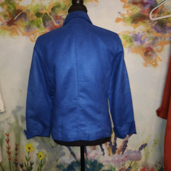 Evan Picone Blue Suede-like Zip Blazer With Gold Buttons and Pockets - Picture 11 of 13